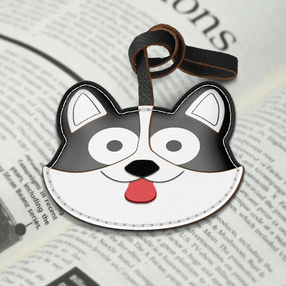 Dog Lovers,Dog Mom,Happy - Corgi Face Shaped - Personalized Dog Leather Bag Charm, Keychain