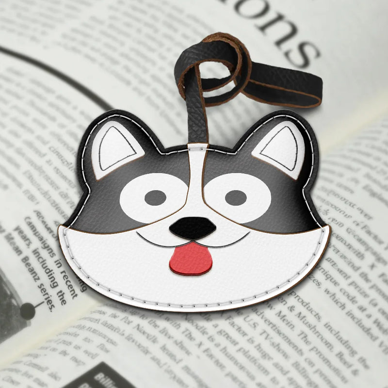 Dog Lovers,Dog Mom,Happy - Corgi Face Shaped - Personalized Dog Leather Bag Charm, Keychain