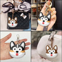 Dog Lovers,Dog Mom,Happy - Corgi Face Shaped - Personalized Dog Leather Bag Charm, Keychain