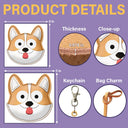 Dog Lovers,Dog Mom,Happy - Corgi Face Shaped - Personalized Dog Leather Bag Charm, Keychain