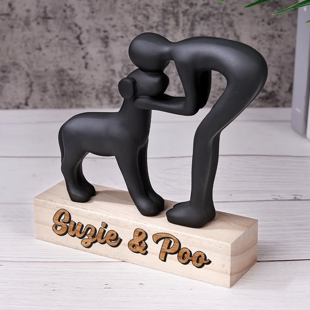 Dog Lovers, Love - Custom Name Aesthetic Hugging Pose Statue Memorial - Personalized Dog Sculpture