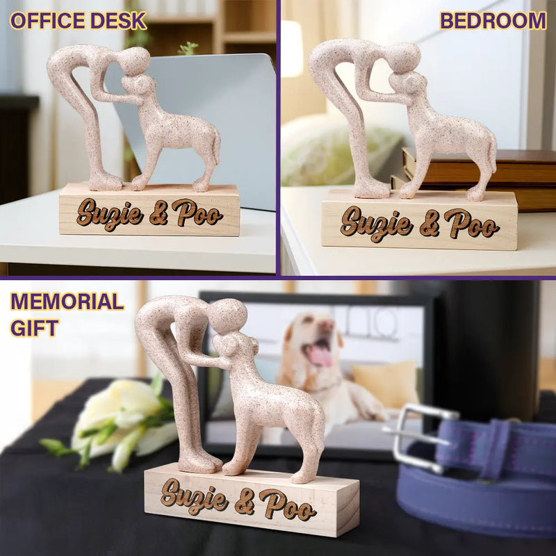 Dog Lovers, Love - Custom Name Aesthetic Hugging Pose Statue Memorial - Personalized Dog Sculpture