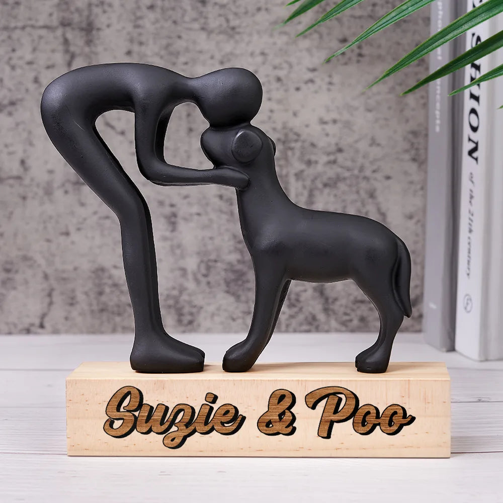 Dog Lovers, Love - Custom Name Aesthetic Hugging Pose Statue Memorial - Personalized Dog Sculpture