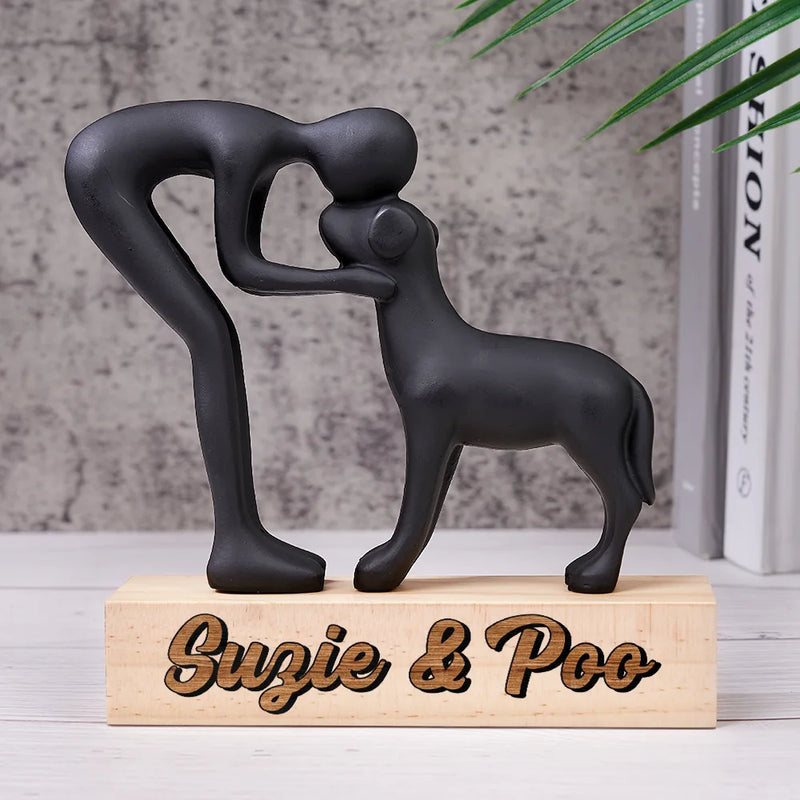 Dog Lovers, Love - Custom Name Aesthetic Hugging Pose Statue Memorial - Personalized Dog Sculpture