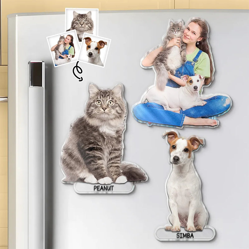 Pet Lovers, Dog Lovers, Cat Lovers - Custom Photo Adorable Dog Cat With Name - Personalized Acrylic Fridge Magnet