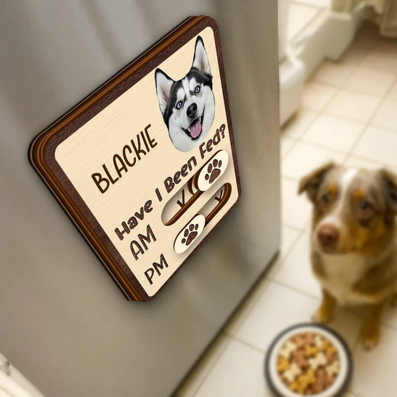 Pet Lovers,Pet Couple,Dog Lovers,Cat Lovers - Custom Photo Cute Dog Cat Face With Name - Personalized Pet Feeding Tracker Magnet