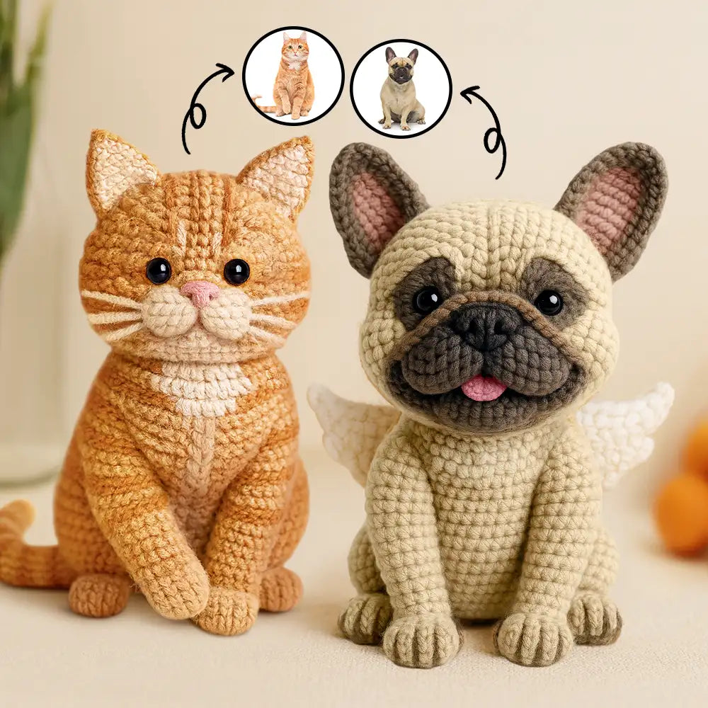 Custom Photo Dog Cat Handmade Doll Gift - Personalized Crochet Portrait Doll