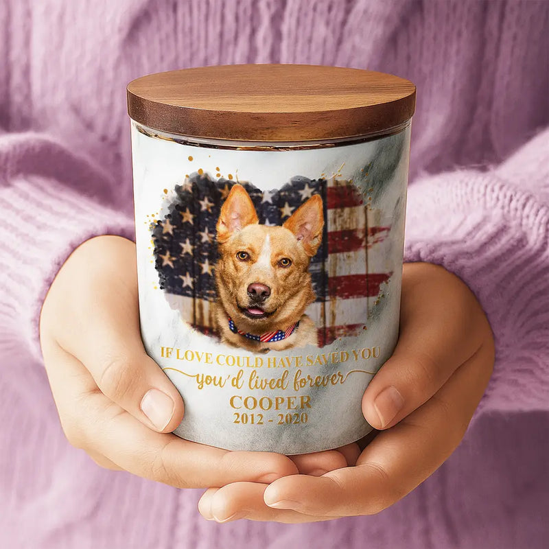 Pet Lovers,Pet Mom,Pet Dad,Pet Couple,Dog Lovers,Dog Mom,Dog Dad,Dog Couple,Cat Lovers,Cat Mom,Cat Dad,Cat Couple,Memorial,Sad - Custom Photo Dog Cat Memorial Keepsake Forever Loved - Personalized Ceramic Jar With Wooden Lid