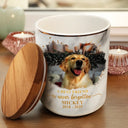 Pet Lovers,Pet Mom,Pet Dad,Pet Couple,Dog Lovers,Dog Mom,Dog Dad,Dog Couple,Cat Lovers,Cat Mom,Cat Dad,Cat Couple,Memorial,Sad - Custom Photo Dog Cat Memorial Keepsake Forever Loved - Personalized Ceramic Jar With Wooden Lid