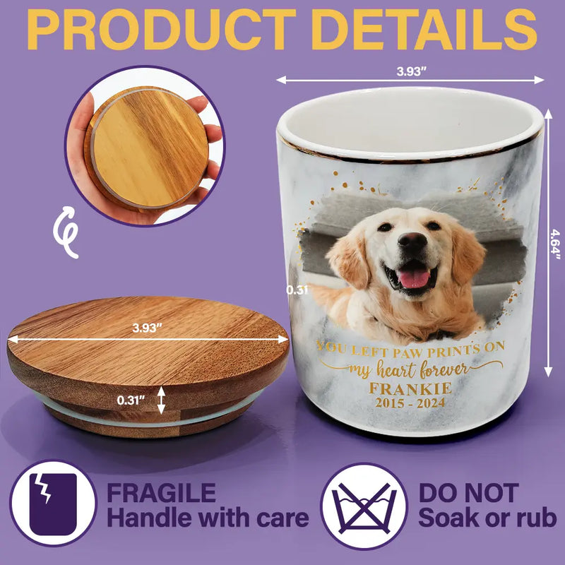 Pet Lovers,Pet Mom,Pet Dad,Pet Couple,Dog Lovers,Dog Mom,Dog Dad,Dog Couple,Cat Lovers,Cat Mom,Cat Dad,Cat Couple,Memorial,Sad - Custom Photo Dog Cat Memorial Keepsake Forever Loved - Personalized Ceramic Jar With Wooden Lid