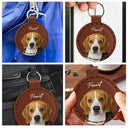 Custom Photo Dog Cat Pet Portrait - Personalized Custom Shaped Leather Keychain With Stitching