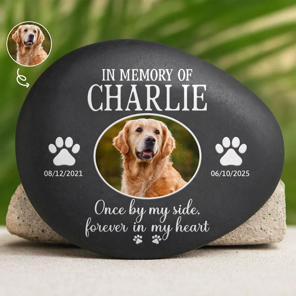 Custom Photo Once By My Side Forever In My Heart Pet Memorial - Personalized Printed Rock