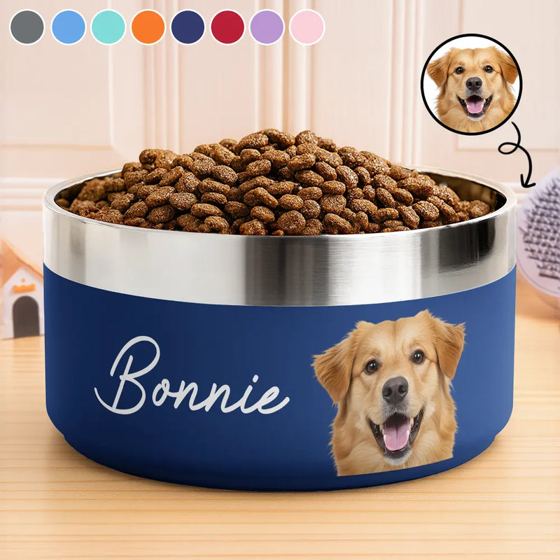 Pet Lovers - Custom Photo Pet Bowl With Name - Personalized Stainless Steel Pet Bowl