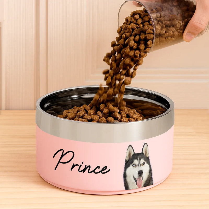 Pet Lovers - Custom Photo Pet Bowl With Name - Personalized Stainless Steel Pet Bowl