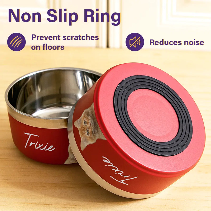 Pet Lovers - Custom Photo Pet Bowl With Name - Personalized Stainless Steel Pet Bowl