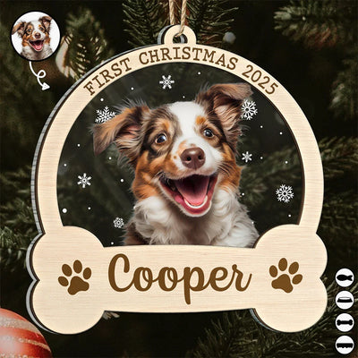 Custom Photo Cute Pet Face First Christmas - Personalized 2-Layered Mix Ornament
