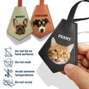 Pet Lovers - Custom Photo This Human Belongs To - Personalized Tag Shaped Leather Keychain With Stitching