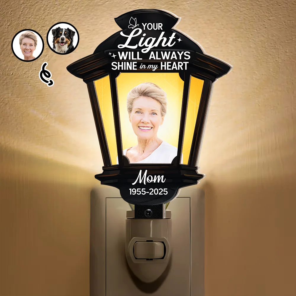 Custom Photo Your Light Will Always Shine In My Heart Memorial - Personalized Plug-in Night Light