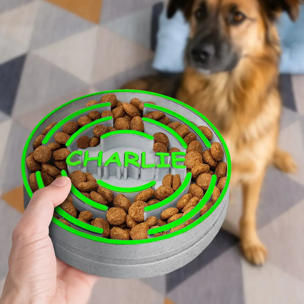 Custom Dog Name And Maze Pattern For Healthy Eating - Personalized Slow Feeder Pet Bowl