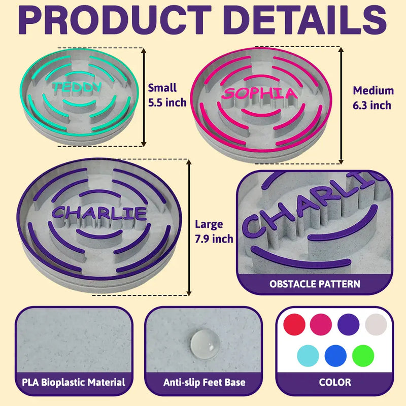 Custom Dog Name And Maze Pattern For Healthy Eating - Personalized Slow Feeder Pet Bowl
