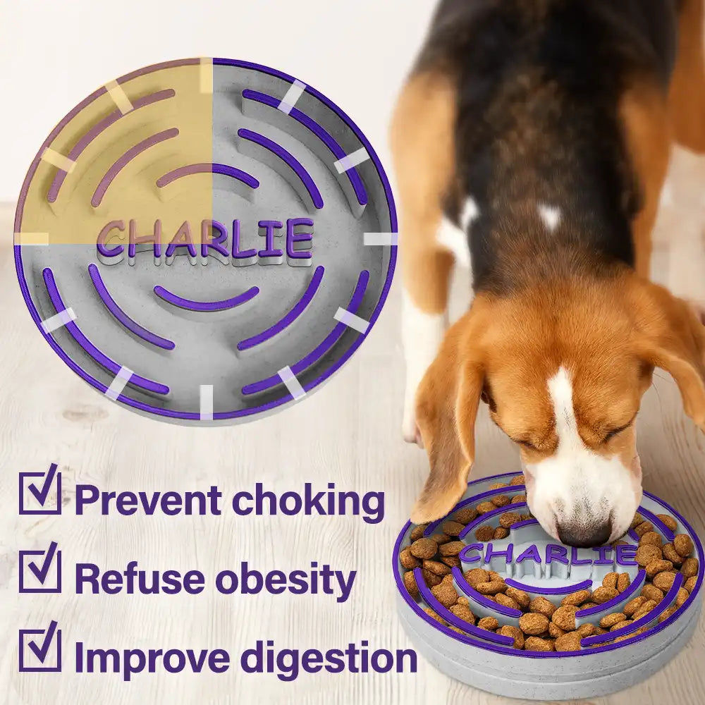 Custom Dog Name And Maze Pattern For Healthy Eating - Personalized Slow Feeder Pet Bowl