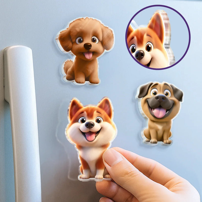 Pet Lovers, Cat Lovers, Dog Lovers - Cute 3D Effect Dog And Cat With Name - Personalized Acrylic Fridge Magnet