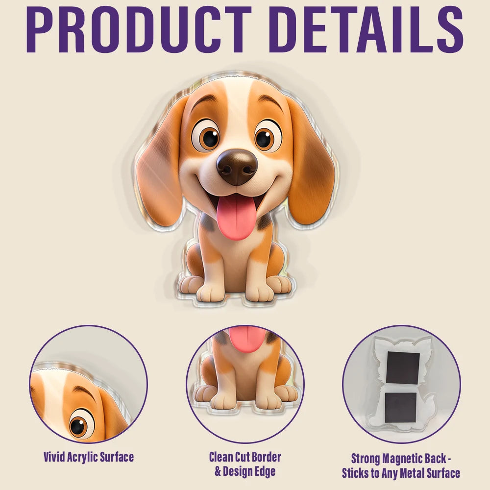 Pet Lovers, Cat Lovers, Dog Lovers - Cute 3D Effect Dog And Cat With Name - Personalized Acrylic Fridge Magnet