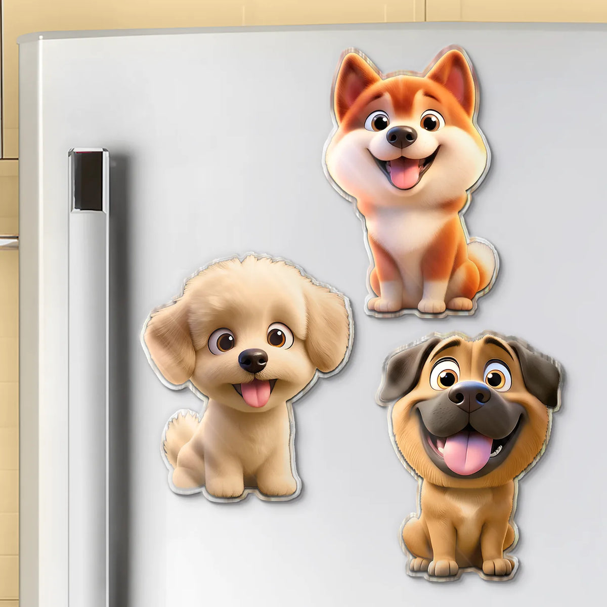 Pet Lovers, Cat Lovers, Dog Lovers - Cute 3D Effect Dog And Cat With Name - Personalized Acrylic Fridge Magnet