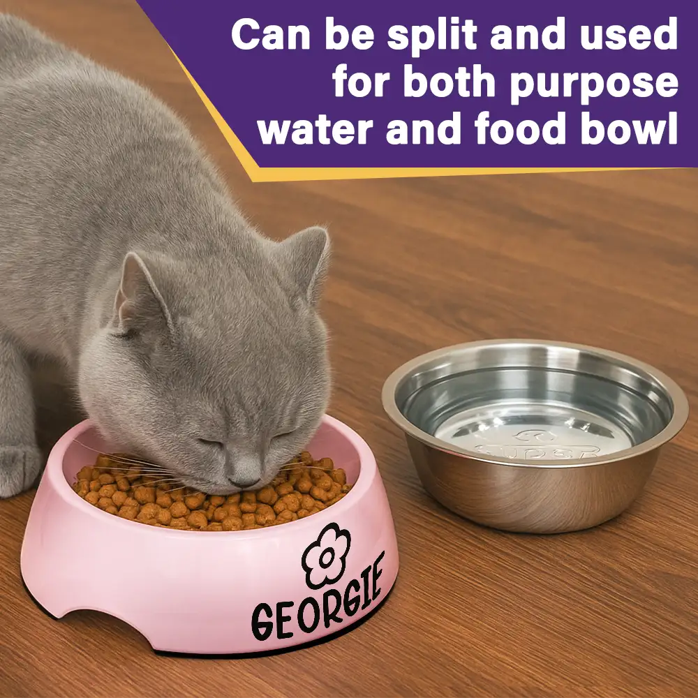 Cute Dog Cat Name With Icons - Personalized Removable Stainless Steel Pet Bowl