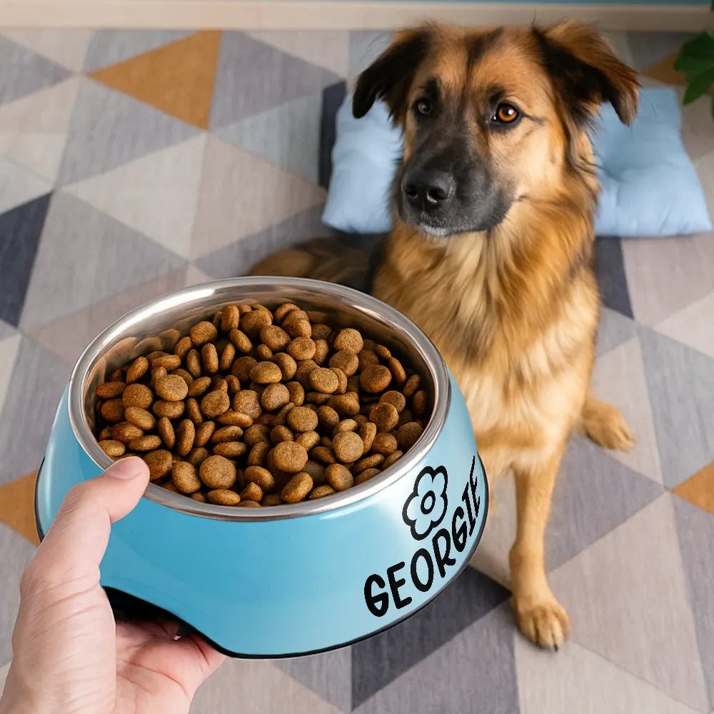 Cute Dog Cat Name With Icons - Personalized Removable Stainless Steel Pet Bowl