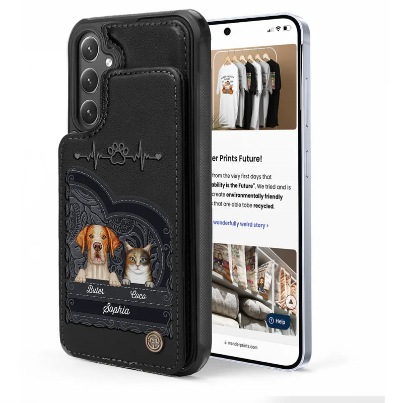 Pet Lovers,Dog Lovers,Cat Lovers - Cute Dogs And Cats Aesthetic Pattern - Personalized Leather Flip Wallet Phone Case
