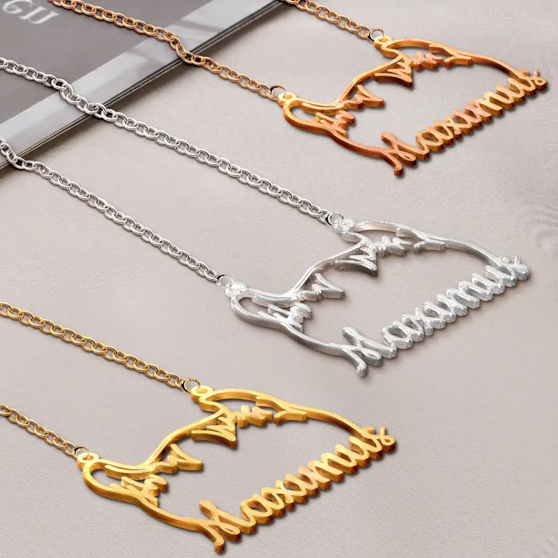 Cat Lovers,Cat Mom,Pet Lovers,Pet Mom,Love - Cute Minimalist Cat Ears Jewelry For Cat Lovers Cat Mom - Personalized Letter Necklace
