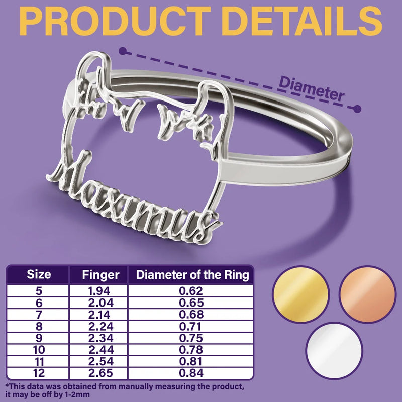 Cat Lovers,Cat Mom,Pet Lovers,Pet Mom,Love-Cute Minimalist Cat Ears Jewelry For Cat Lovers Cat Mom - Personalized Pet Ears Name Ring
