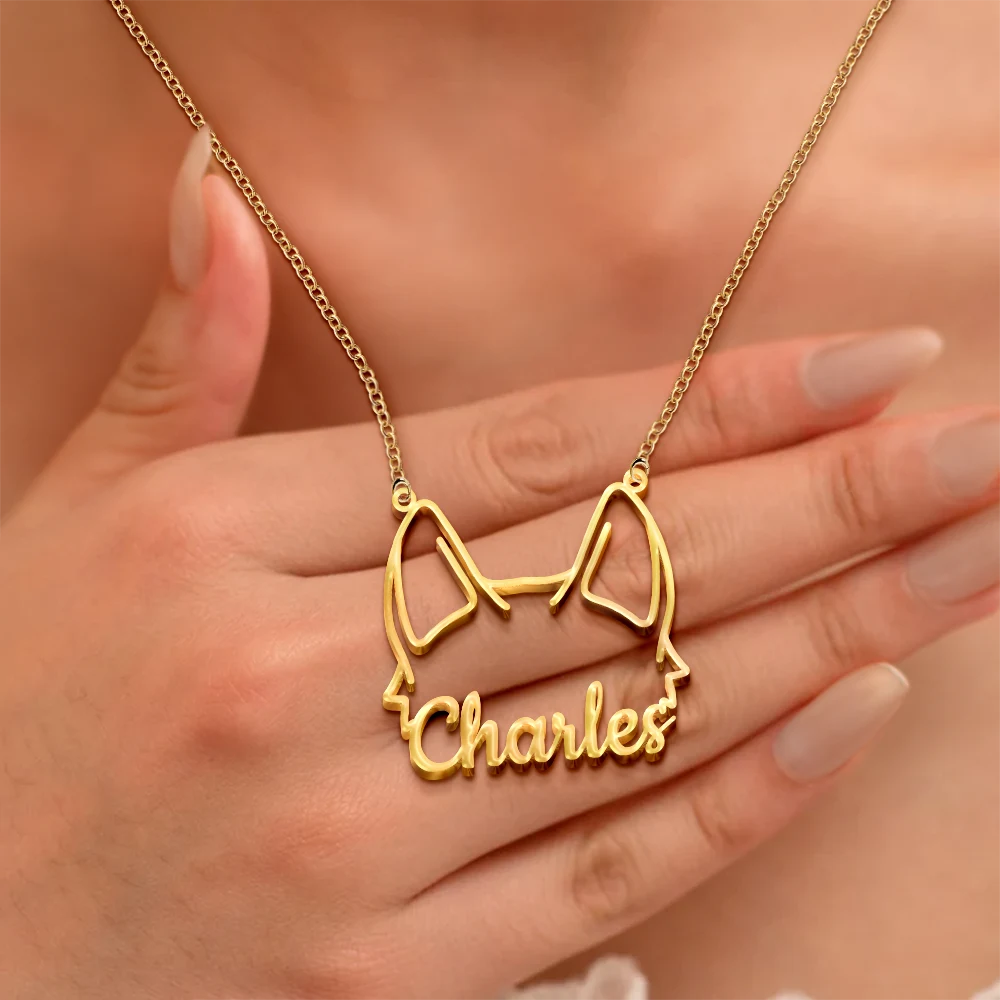 Dog Lovers,Dog Mom,Pet Lovers,Pet Mom,Love - Cute Minimalist Dog Ears Jewelry For Dog Lovers Dog Mom - Personalized Letter Necklace