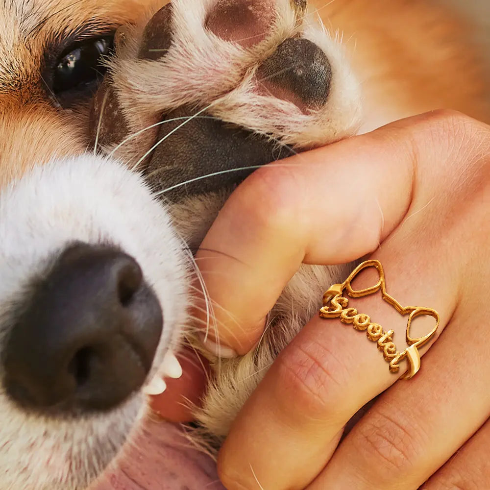 Dog Lovers,Dog Mom,Pet Lovers,Pet Mom,Love-Cute Minimalist Dog Ears Jewelry For Dog Lovers Dog Mom - Personalized Pet Ears Name Ring