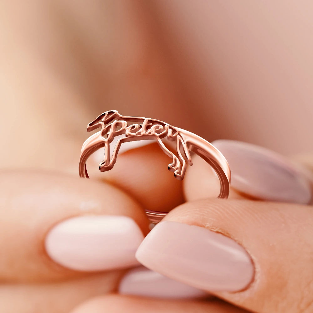 Dog Lovers,Dog Mom,Pet Lovers,Pet Mom,Love-Cute Minimalist Dog Shaped Jewelry For Dog Lovers Dog Mom - Personalized Pet Silhouette Name Ring