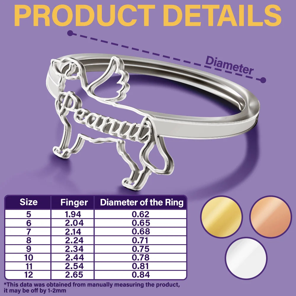 Cute Minimalist Dog Shaped Jewelry For Dog Lovers Dog Mom - Personalized Pet Silhouette Name Ring