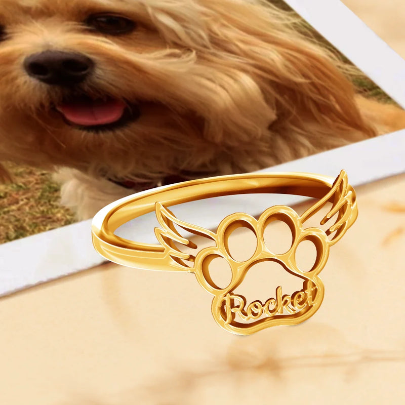 Pet Lovers,Pet Mom,Pet Dad,Dog Lovers,Dog Mom,Dog Dad,Cat Lovers,Cat Mom,Cat Dad,Love - Cute Minimalist Jewelry For Dog Lovers Cat Lovers - Personalized Pet Silhouette Name Ring