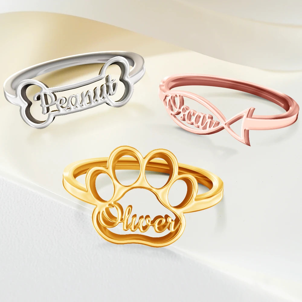 Pet Lovers,Pet Mom,Pet Dad,Dog Lovers,Dog Mom,Dog Dad,Cat Lovers,Cat Mom,Cat Dad,Love - Cute Minimalist Jewelry For Dog Lovers Cat Lovers - Personalized Pet Silhouette Name Ring