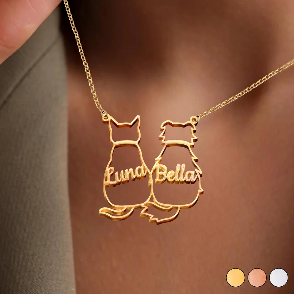 Cat Lovers,Cat Mom,Pet Lovers,Pet Mom,Memorial,Love - Cute Minimalist Cat Silhouette Jewelry For Cat Lovers Cat Moms - Personalized Letter Necklace