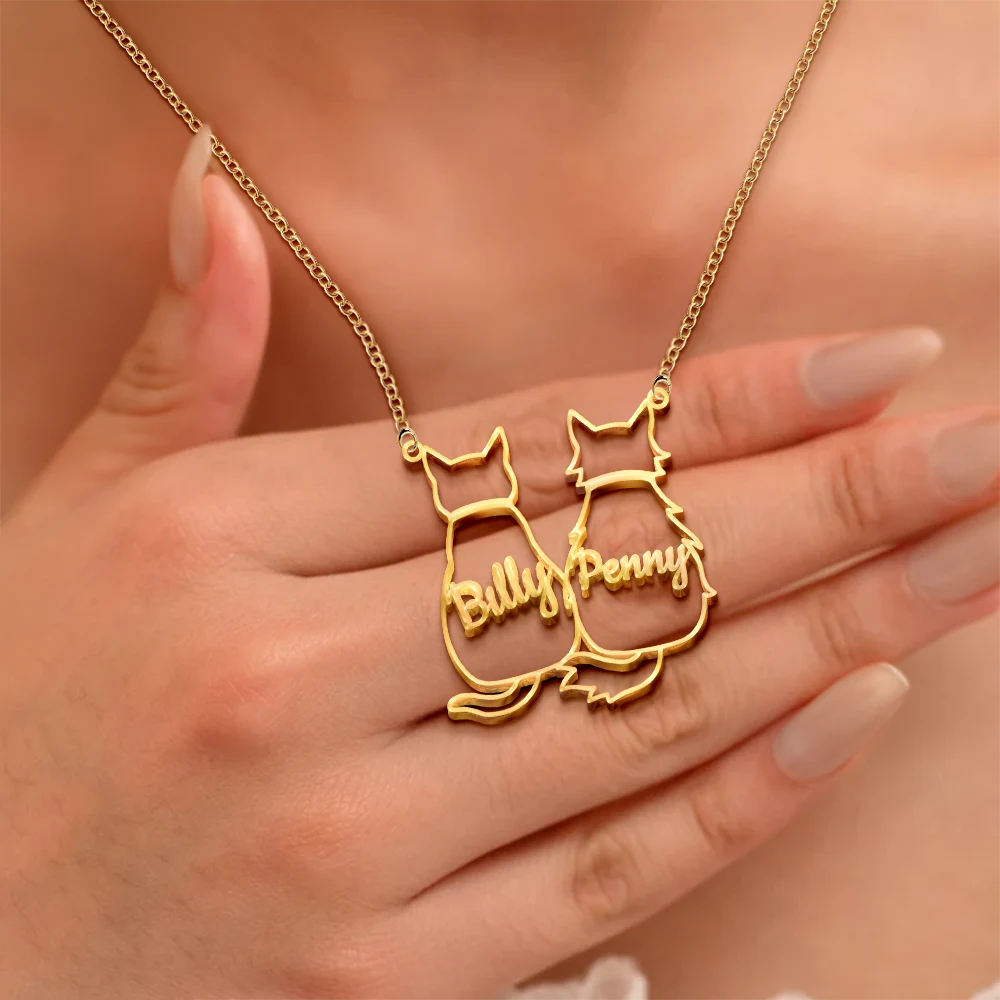 Cat Lovers,Cat Mom,Pet Lovers,Pet Mom,Memorial,Love - Cute Minimalist Cat Silhouette Jewelry For Cat Lovers Cat Moms - Personalized Letter Necklace