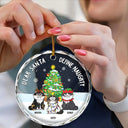Xmas Funny Cartoon Cats On The Naughty List - Personalized Circle Glass Ornament