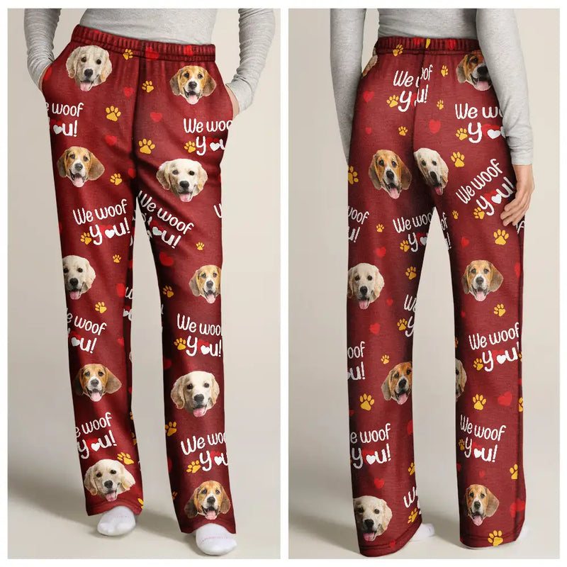 Custom Photo I Woof You I Meow You Lovely - Personalized Pajama Pants