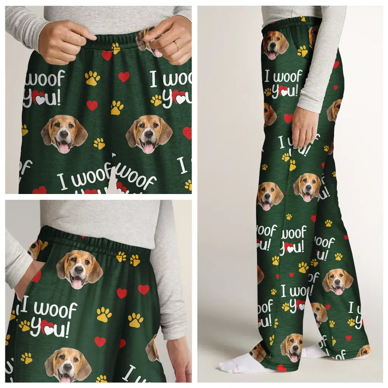 Custom Photo I Woof You I Meow You Lovely - Personalized Pajama Pants