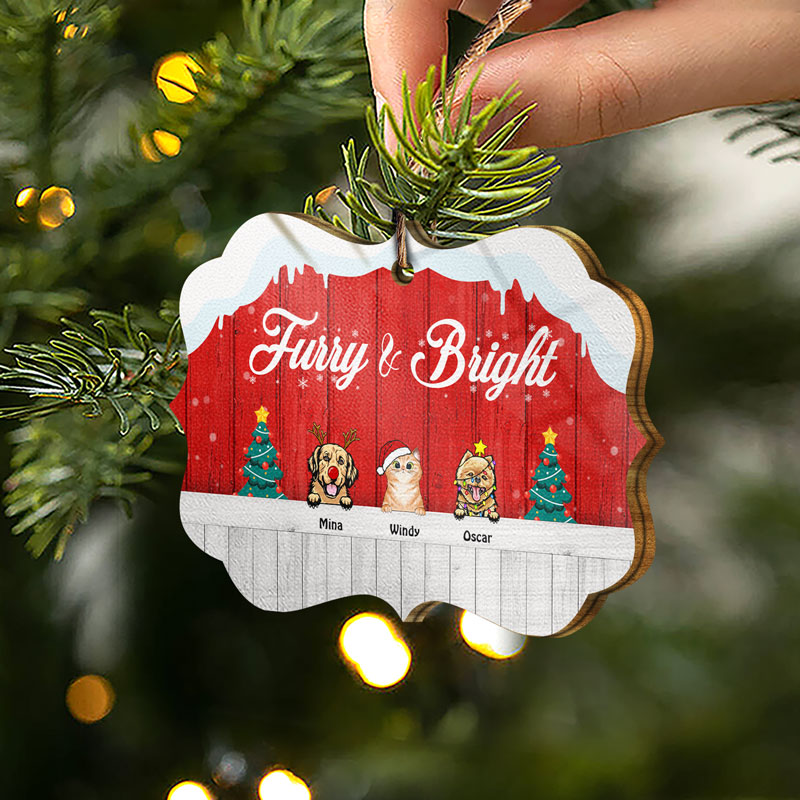 Furry Little Christmas Cat Dog - Personalized Custom Wooden Ornament