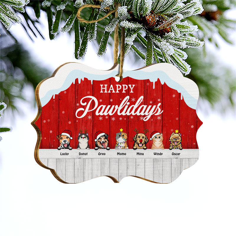 Furry Little Christmas Cat Dog - Personalized Custom Wooden Ornament