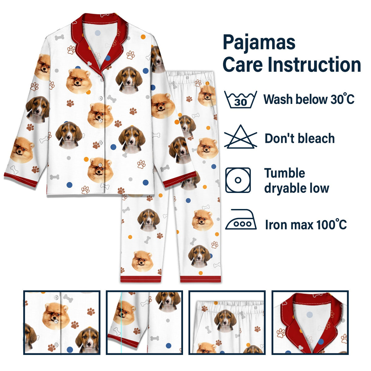 Custom Photo Dog Face Funny - Gift For Dog Lovers - Personalized Long Pajamas Set