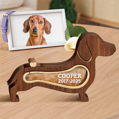Dachshund Dog Memorial Shadowbox Fur Keepsake - Personalized Pet Shaped Wooden Keepsake