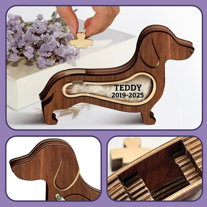 Dog Lovers,Dog Mom,Dog Dad,Pet Lovers,Pet Mom,Pet Dad,Memorial,Sad-Dachshund Dog Memorial Shadowbox Fur Keepsake - Personalized Pet Shaped Wooden Keepsake
