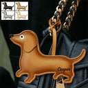 Dog Lovers,Pet Lovers,Dog Mom,Happy-Dachshund Shaped, Dog Lovers Charm - Personalized Dog Leather Bag Charm, Keychain